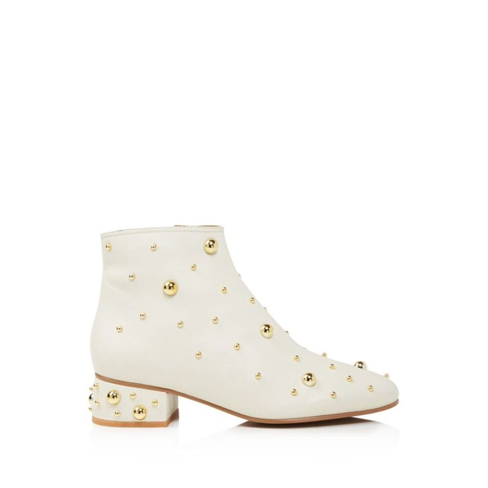 SEE BY CHLOE Womens Ivory Studded Padded Round Toe Block Heel Leather Booties 36 - Picture 4 of 4